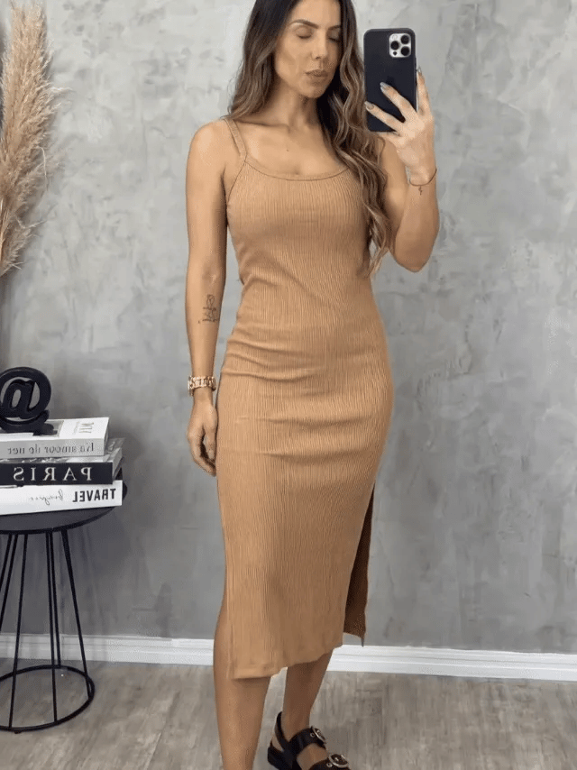 Vestido Midi Rib · Negro · Verde · Kaki