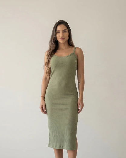 Vestido Midi Rib · Negro · Verde · Kaki