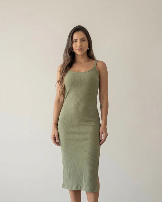 Vestido Midi Rib · Negro · Verde · Kaki