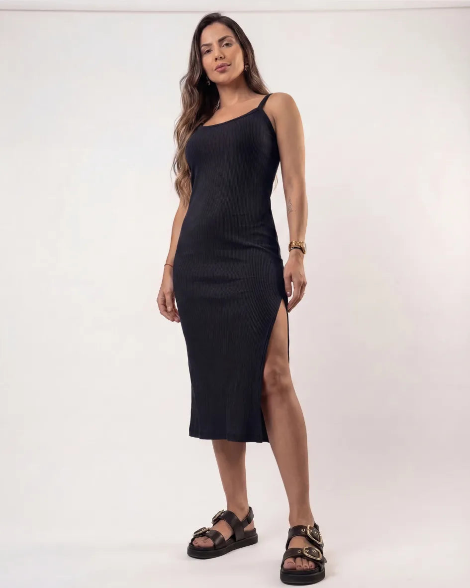 Vestido Midi Rib · Negro · Verde · Kaki