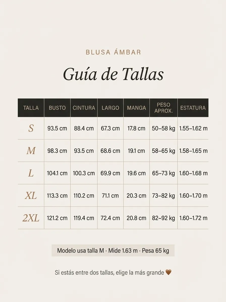 Tabla de tallas Blusa Ámbar